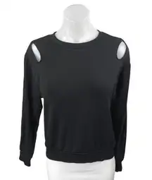 LNA Women's Black Long Sleeve Cutout Crew Neck Sweater Sweatshirt Top Size XS
