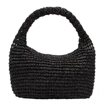 Vince Bag Women Black Small Straw Tote Shoulder Bag Woven Magnetic Snap Purse