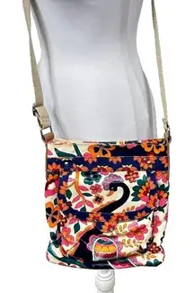 Womens Bag Floral Multicolor Waxed Coated Denim / Canvas Crossbody Bag - NEW