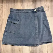 Araminta James Denim Jeans Mini Wrap Y2K Skirt Blue Merci $130