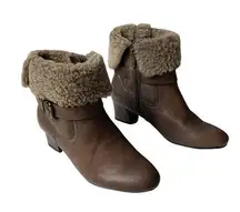 Bussola Barbados Beatrice brown leather zip buckle faux fur lined ankle boots