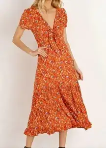 AUGUSTE THE LABEL Agnes Fleur Midi Dress in Rust - size 2