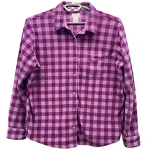 LL Bean Womens Button Up Shirt Size‎ XL Warm Cozy Fuzzy Shacket Plaid Fleece
