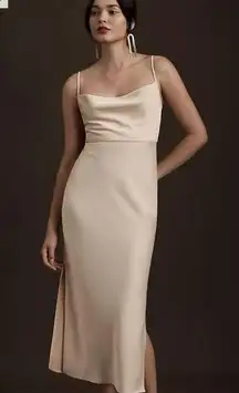 Anthropologie ×BHLDN Cali Satin Cowl-Neck Midi Slip Dress Size 10