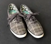 Keds EUC  Women's Champion Hanky Plaid Fashion Sneaker Drizzle Gray Twill Size 6.5