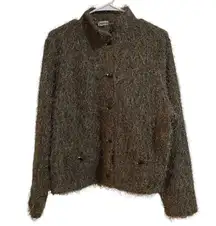 Vtg Jamie Sadock Women Large Sweater Jacket Textured Green Button Front Lashes