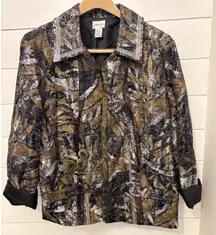 Chico's Art to Wear Jacket Abstract Metallic Print Blazer Size 3