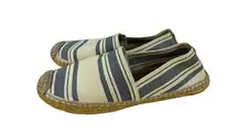 Tory Burch Beige Blue Striped Fabric Espadrille Flat Slip-On Shoes 9.5 Designer