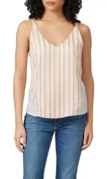 J Brand Lucy Cami Women's Small Silk Pink Yellow Cream Striped Strappy V-Neck