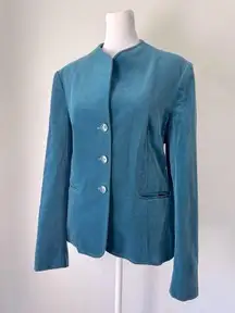 Vintage ‘80s Personal (Leslie Fay) Teal Niedieck Velvet Collarless Blazer