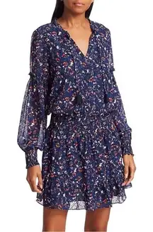 NWT Parker Laura Smocked Printed Mini Dress Blue Mango Print Women’s Size Medium