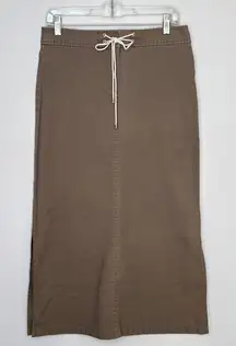 Co & Eddy Linen mix midi khaki skirt front tie side slits size 10