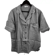ETTITUDE Pajama Shirt Fog Satin Short Sleeve Button Down Women Medium New
