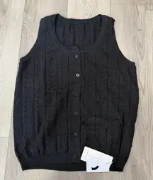 Commense Preppy Casual Full Button Black Stretch Knit Academia Vest NWT L