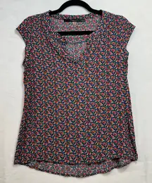 Fun2Fun Berry Print‎ V-Neck Short Sleeve Shirt Small Top Blouse Red & Blue Cute