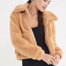 Urban outfitters full zip tan teddy jacket