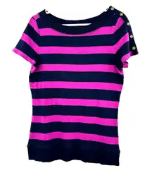 Lauren by Ralph Lauren Size Large Shirt Black‎ Pink Striped Edgy Punk Emo