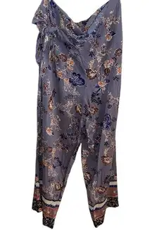 Angie dusty blue and brown palazzo wrap pants