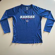 Women’s Kansas Jayhawks Medium Long Sleeve V Neck Heather Blue Shirt, NWOT