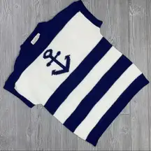 Vintage jantzen blue short sleeve knit anchor pull over sweater vest shirt nauti