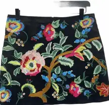 Velzera Floral Mini Skirt Black Size M Embroidered  Multicolor Cotton Bohemian