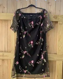 MLLE GABRIELLE floral summer day beach dress Sz XL black sheer embroidered