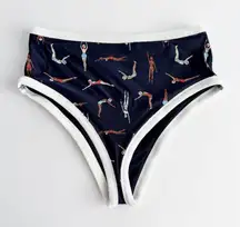 [Aerie] Blue Swimmers Diver Print High Waisted Cheeky Bikini Bottoms Sz Large L