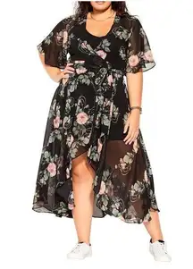 City Chic Black Vineyard Floral Maxi Dress Sz.XXL(24) NWT