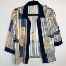 R & M Richards 3/4 Sleeve Embroidered Detailing Metallic Lace Cardigan Sz 10