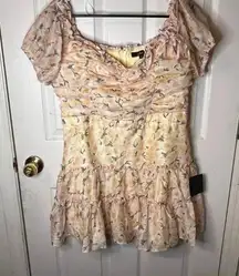 NWT Lulus Yellow Floral Corset Mini Dress Off Shoulder  Size XL Light Classy