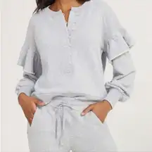 Something Navy Size Large Gray Ruffle Round Neck Sweater Cozy Casual Chic Lounge