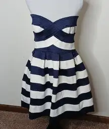 NWT  blue and white striped fit& flare mini dress size large