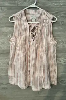 rachel zoe top 100% Linen Striped Tank Top Size Large Red And‎ White Striped