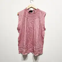 NEW Anthropologie Cotton Smocked Stretch Sleeveless Tie Back Ruffle Lace Blouse