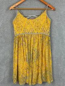 Free People  Periscope Yellow Printed Sundress Spaghetti Strap Flowy Size S