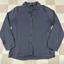 la perla silk button up muted silvery blue long sleeve pajama top