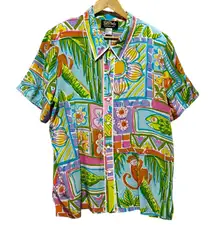 Bob Mackie Womens‎ XL Silk Top Blouse Vibrant Wearable Art Tropical Jungle Print