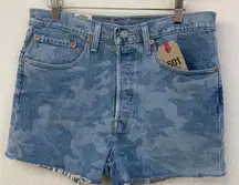 Levi’s 501 Original Blue Camo Print‎ Cutoff High-Rise Jean Shorts Size 31 New​​​
