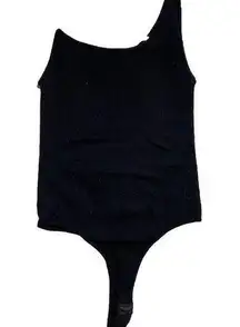 Dynamic Bodysuit One Shoulder Black Ribbed One Size