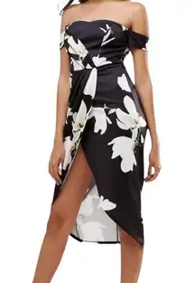 ASOS  Off the Shoulder Black White Floral Cocktail Dress size 0 Wedding Guest