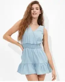 American Eagle Outfitters Light Blue Denim Ruffle Romper-Sz S