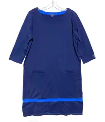 Izod Woven Knit Dress Womens L Blue 3/4 Sleeve Boating Nautical Coastal Preppy