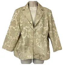 Chico's Blazer Jacket Floral Jacquard Gold Women's Size Large Lightweight Career