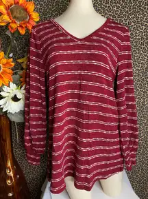 ✅3/$30✅ NWT  Red Striped Long Balloon Sleeve Open Keyhole Back Top | MEDIUM |