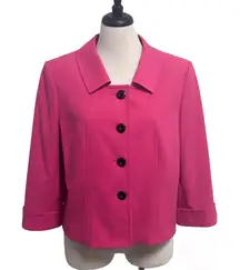 Tahari Arthur S Levine Pink Black Button Collared 3/4 Cuffed Sleeve Short Jacket