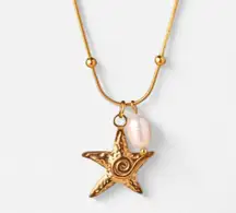 Starfish and natural pearl charms daily wear necklace fairy and dainty