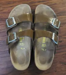 Birkenstock Brown Chic Feminine Summer Patent Leather Arizona Narrow Size 36