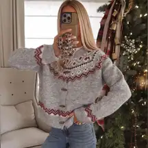 Stitch and Feather Fair Isle Toggle Cardigan sz L