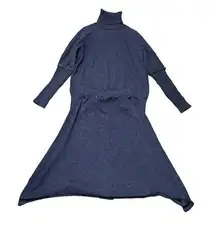 Blue Turtleneck Sweater with Buttons and Handkerchief asymmetrical Skirt Outfit