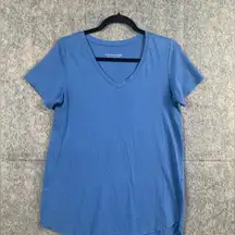 Soft Surroundings  Womens Size Small Blue Pima Cotton Basic V-Neck T-Shirt Blue